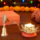 German Silver Diya & Bell Gift Box