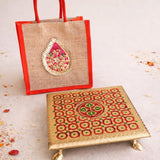 Pooja Chowki with Jute bag
